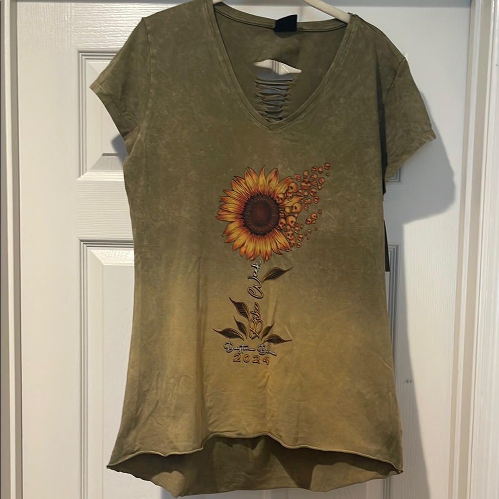 Nwt Iconic Daytona Bike Week 2024 Woman Xxl Green Ombr T Shirt Back Cut Out